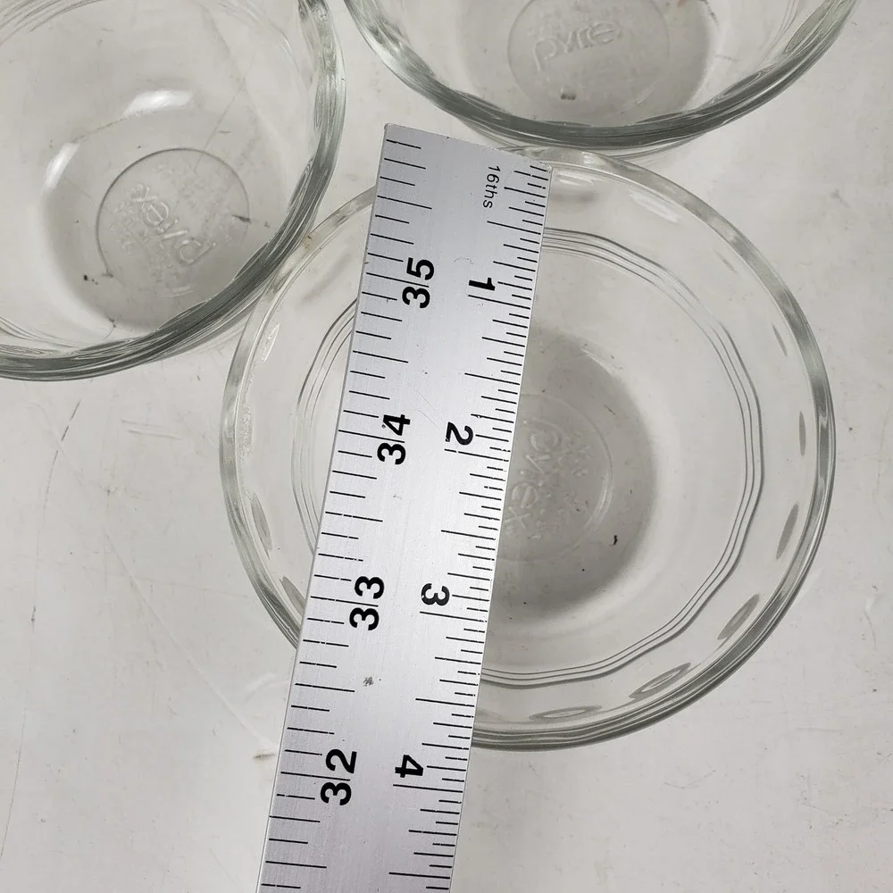 Pyrex 463 Clear Glass Custard Cups Ramekins 6oz 175ml Set of 7 Ribbed Scalloped